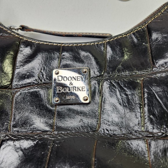 Vintage Dooney & Bourke Alligator Embossed Purse Hand Bag Leather Dark Brown - Picture 2 of 12